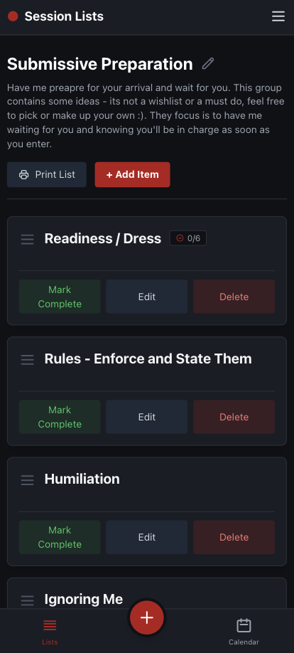 Kink Lists Screenshot
